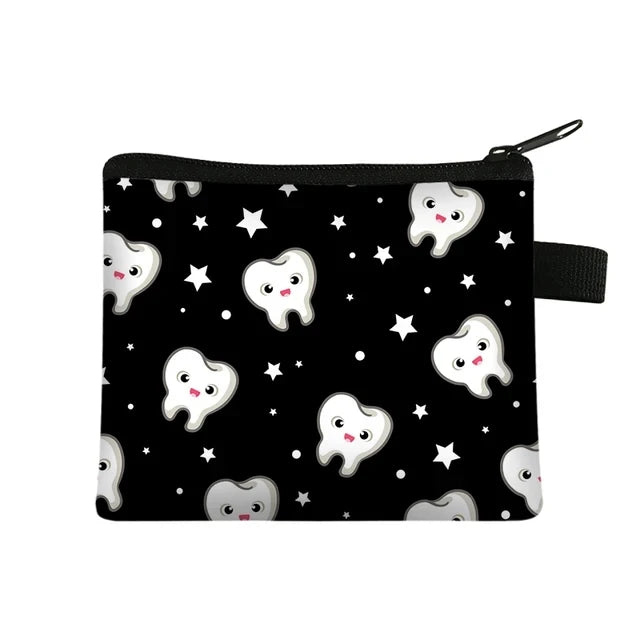 Cartoon Teeth Print Wallet Women Coin Purse Tooth Fairy Small Clutch Bag Candy Money Coin Bags Dental Clinic Mini Purses Gift