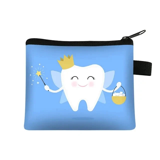 Cartoon Teeth Print Wallet Women Coin Purse Tooth Fairy Small Clutch Bag Candy Money Coin Bags Dental Clinic Mini Purses Gift