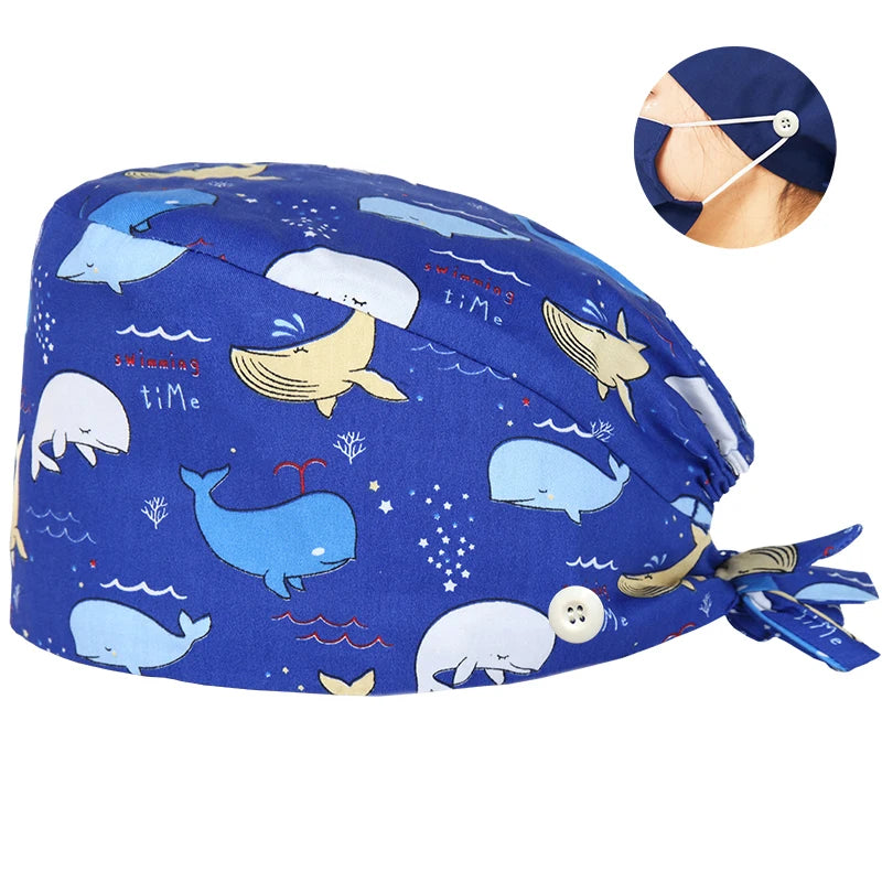 Tooth Print Surgical Scrub Caps Medical Nurse Work Hat Women Men Adjustable Nursing Doctor Dental Cap