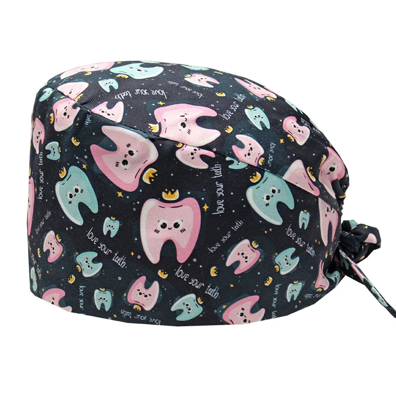 Tooth Fairy Scrub Caps for Man Woman Long Hair Adjustable Skullcap Beauty Salon Vet Working Hats with Bottons M981