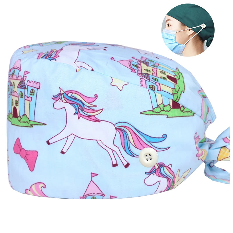 Tooth Print Surgical Scrub Caps Medical Nurse Work Hat Women Men Adjustable Nursing Doctor Dental Cap