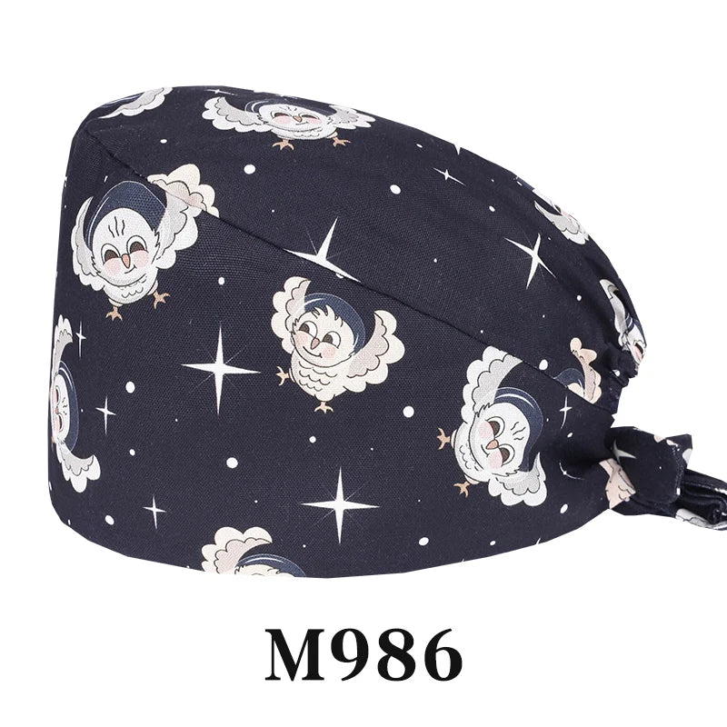 Tooth Fairy Scrub Caps for Man Woman Long Hair Adjustable Skullcap Beauty Salon Vet Working Hats with Bottons M981