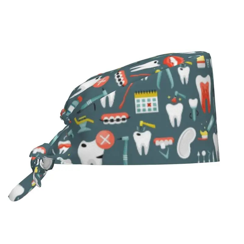 Tooth Print Scrub Cap - Adjustable Surgical Hat for Dental Professionals