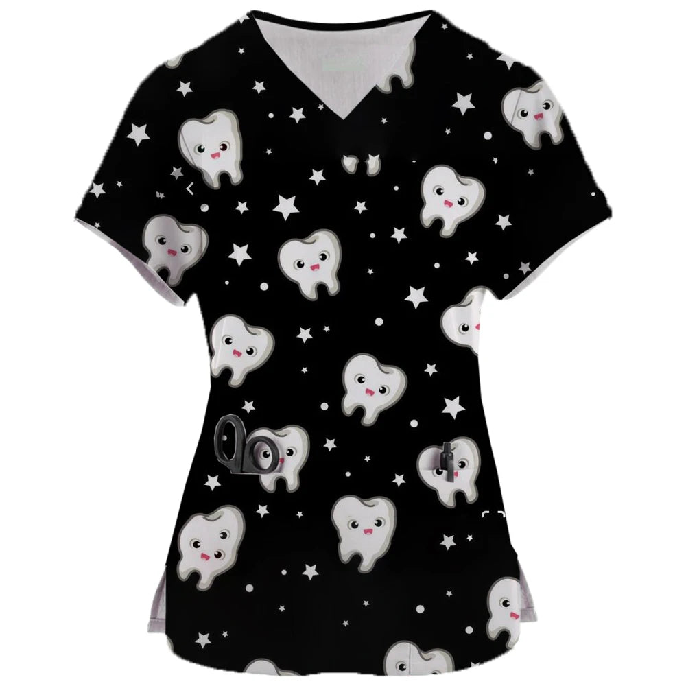 Teeth Print Scrub Top - Fun Dental Uniform for Healthcare Professionals