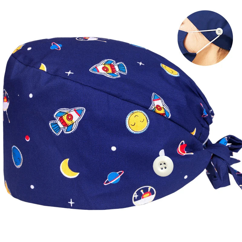 Tooth Print Surgical Scrub Caps Medical Nurse Work Hat Women Men Adjustable Nursing Doctor Dental Cap