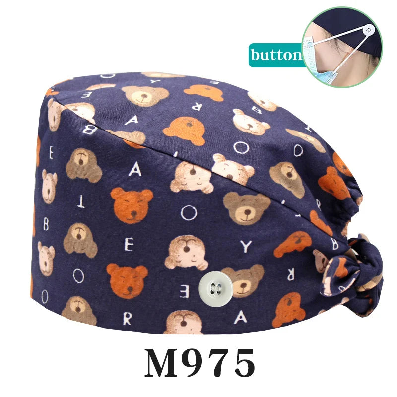 Tooth Fairy Scrub Caps for Man Woman Long Hair Adjustable Skullcap Beauty Salon Vet Working Hats with Bottons M981