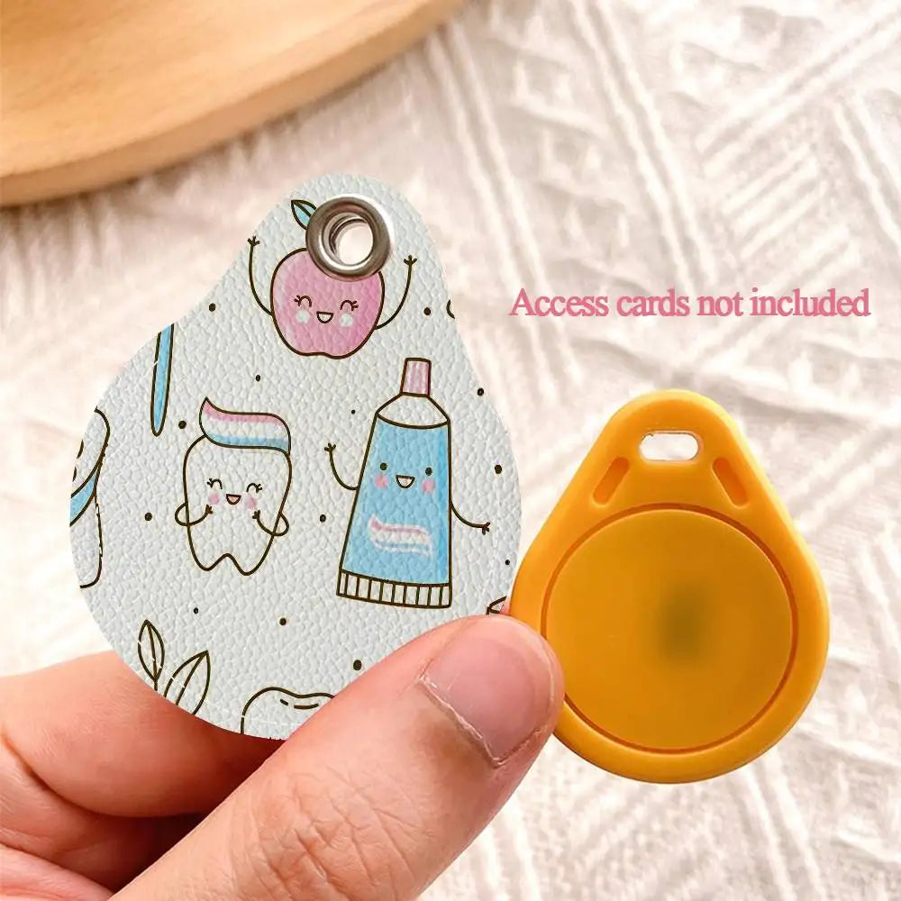 Dentist Dental Teeth Tooth Leather Access Card Holder, Water Drop Keychain, Bus Card Elevator Induction Protective Cover