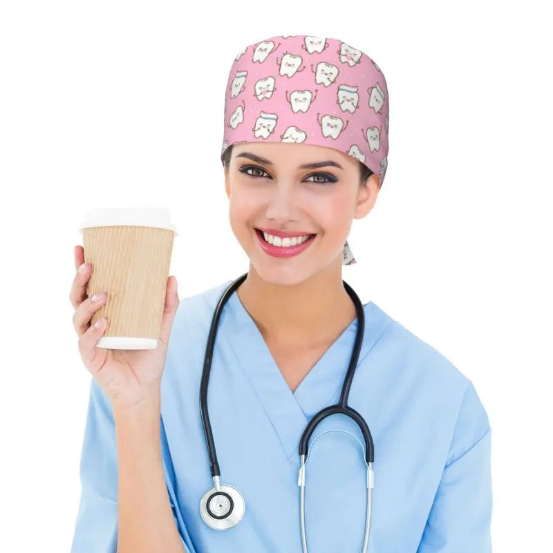 Tooth Print Scrub Cap - Adjustable Surgical Hat for Dental Professionals