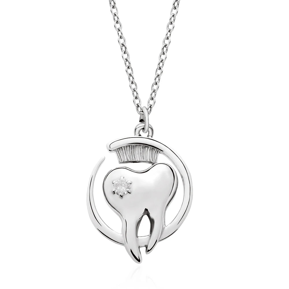 Tooth Dentist Crystal Brooch - Caring Teeth & Toothbrush Lapel Pin for Dental Professionals