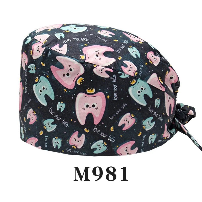 Tooth Fairy Scrub Caps for Man Woman Long Hair Adjustable Skullcap Beauty Salon Vet Working Hats with Bottons M981