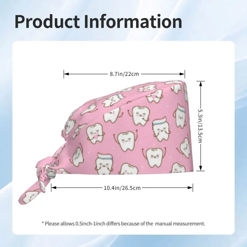 Tooth Print Scrub Cap - Adjustable Surgical Hat for Dental Professionals