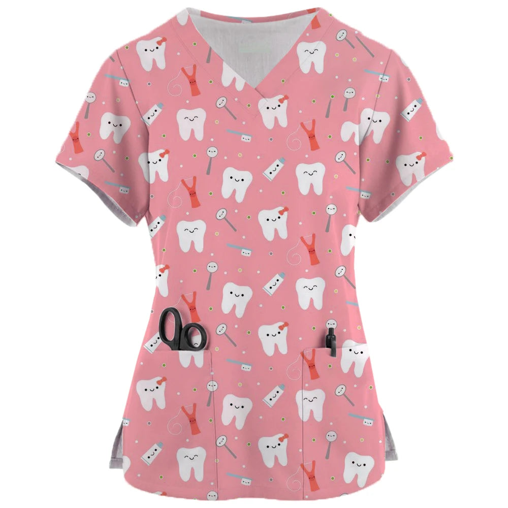 Teeth Print Scrub Top - Fun Dental Uniform for Healthcare Professionals