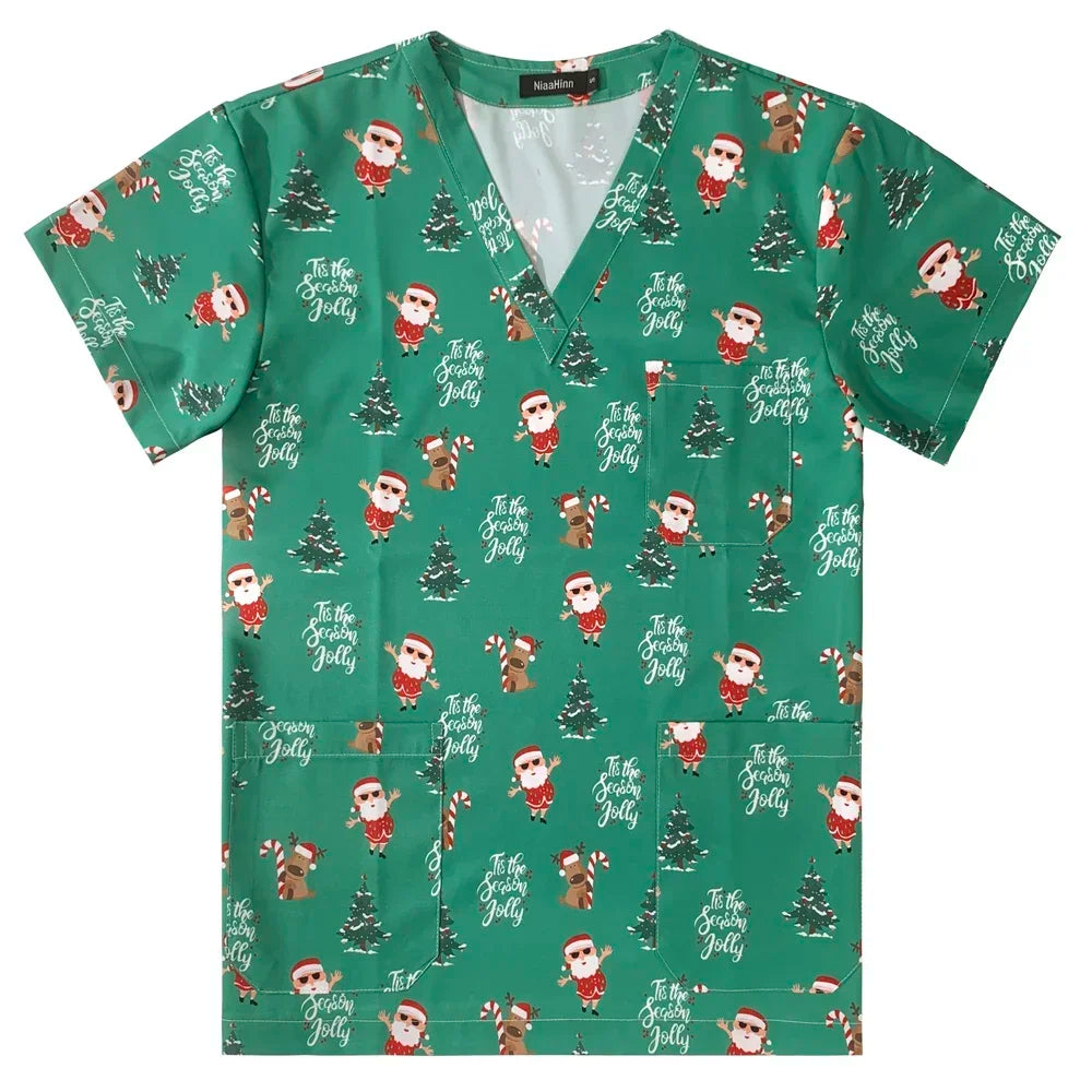 Men's Work Uniform Teeth Print Dentist Comfortable Short Sleeve Scrubs V-Neck Top Clinic Pharmacy Nursing Accessories Blouse New