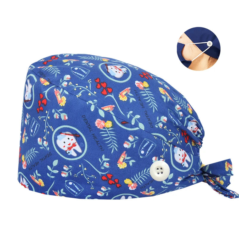 Tooth Print Surgical Scrub Caps Medical Nurse Work Hat Women Men Adjustable Nursing Doctor Dental Cap