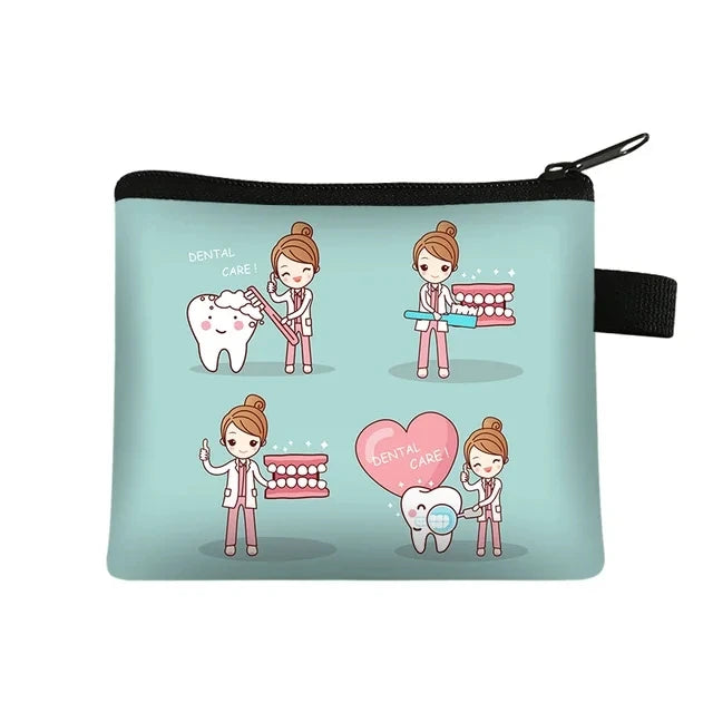 Cartoon Teeth Print Wallet Women Coin Purse Tooth Fairy Small Clutch Bag Candy Money Coin Bags Dental Clinic Mini Purses Gift