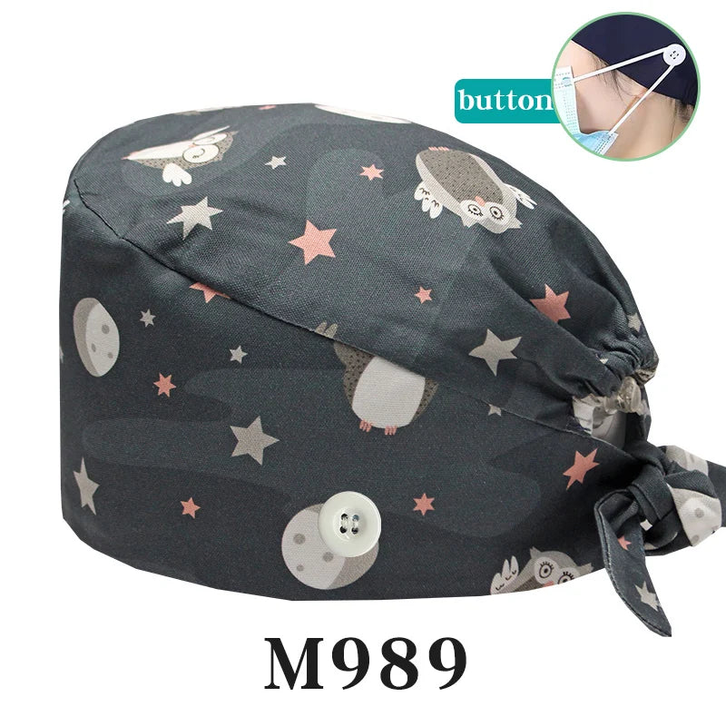 Tooth Fairy Scrub Caps for Man Woman Long Hair Adjustable Skullcap Beauty Salon Vet Working Hats with Bottons M981