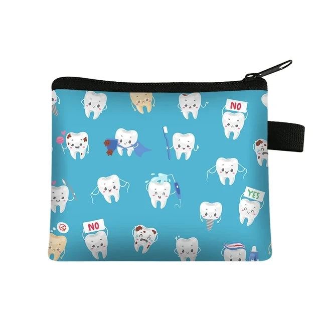 Cartoon Teeth Print Wallet Women Coin Purse Tooth Fairy Small Clutch Bag Candy Money Coin Bags Dental Clinic Mini Purses Gift