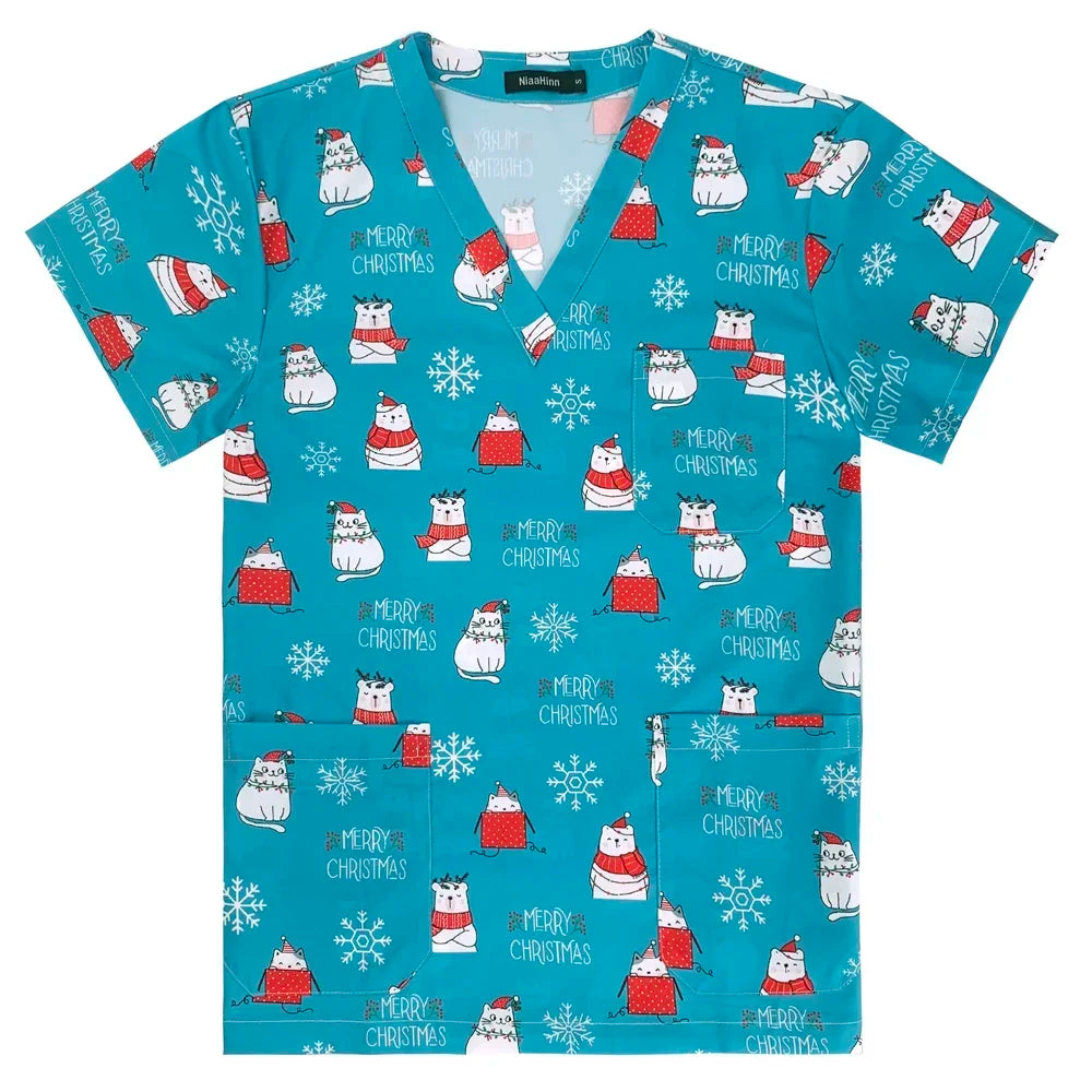 Men's Work Uniform Teeth Print Dentist Comfortable Short Sleeve Scrubs V-Neck Top Clinic Pharmacy Nursing Accessories Blouse New