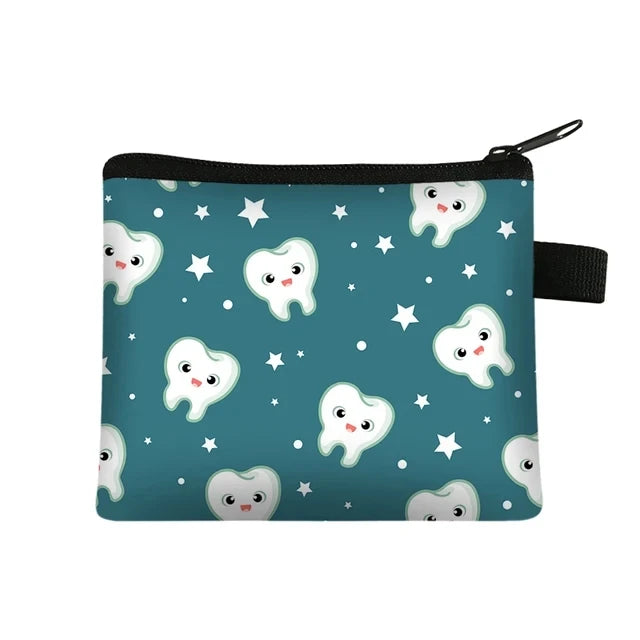 Cartoon Teeth Print Wallet Women Coin Purse Tooth Fairy Small Clutch Bag Candy Money Coin Bags Dental Clinic Mini Purses Gift