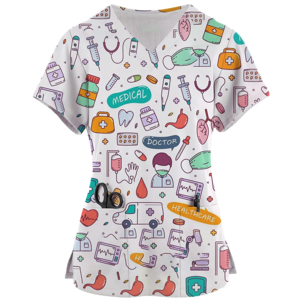 Teeth Print Scrub Top - Fun Dental Uniform for Healthcare Professionals