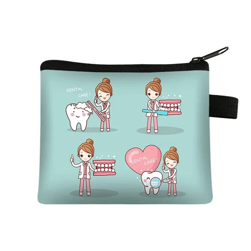 Cartoon Teeth Print Wallet Women Coin Purse Tooth Fairy Small Clutch Bag Candy Money Coin Bags Dental Clinic Mini Purses Gift