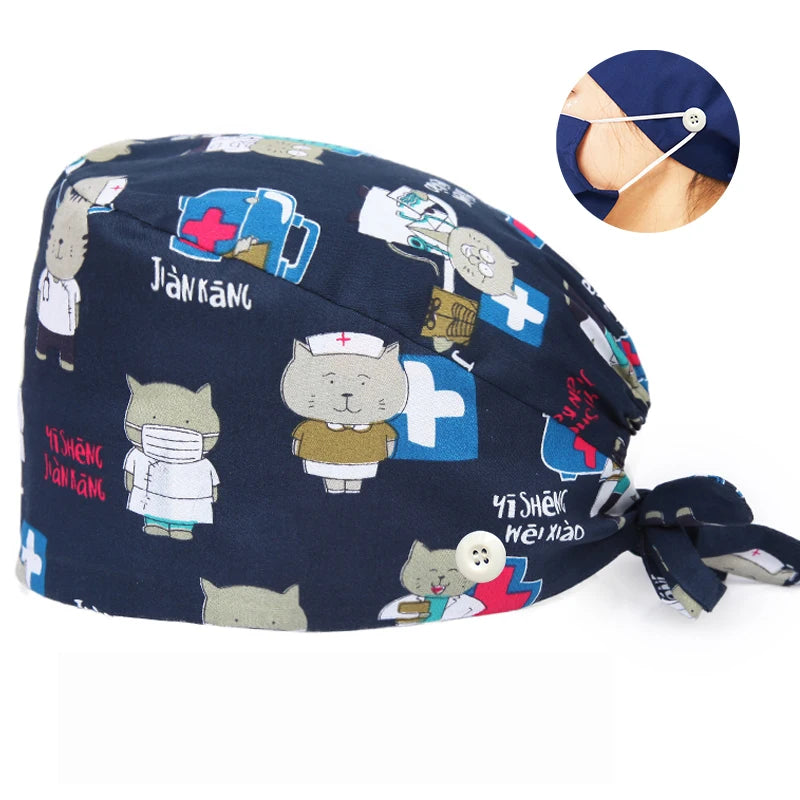 Tooth Print Surgical Scrub Caps Medical Nurse Work Hat Women Men Adjustable Nursing Doctor Dental Cap