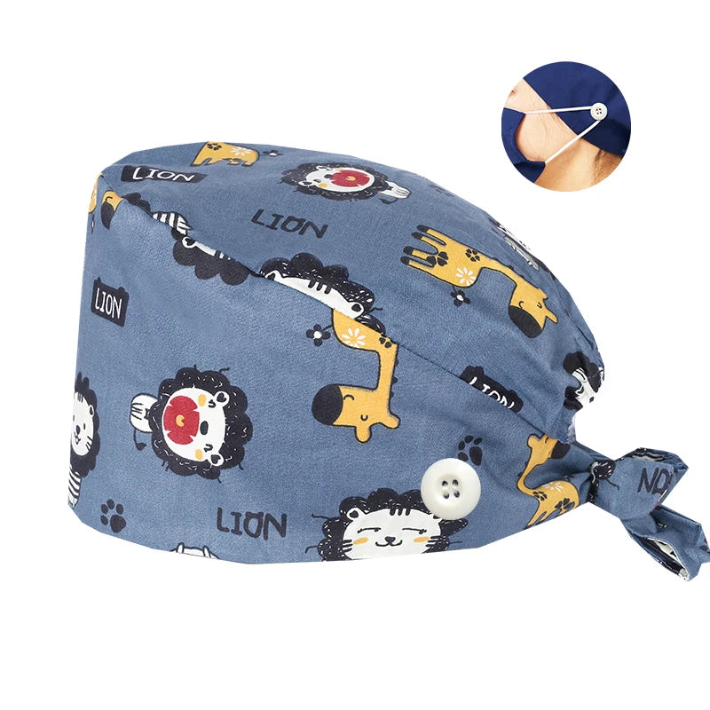 Tooth Print Surgical Scrub Caps Medical Nurse Work Hat Women Men Adjustable Nursing Doctor Dental Cap