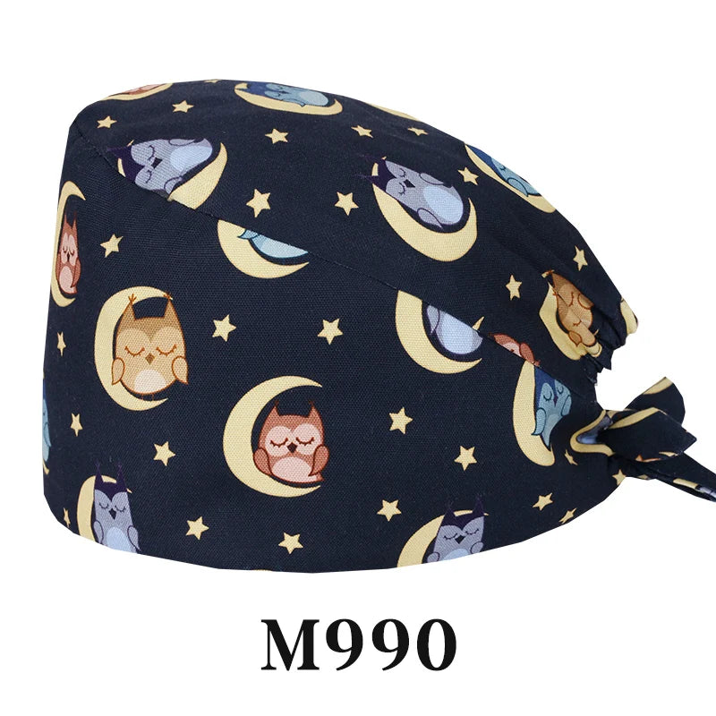 Tooth Fairy Scrub Caps for Man Woman Long Hair Adjustable Skullcap Beauty Salon Vet Working Hats with Bottons M981