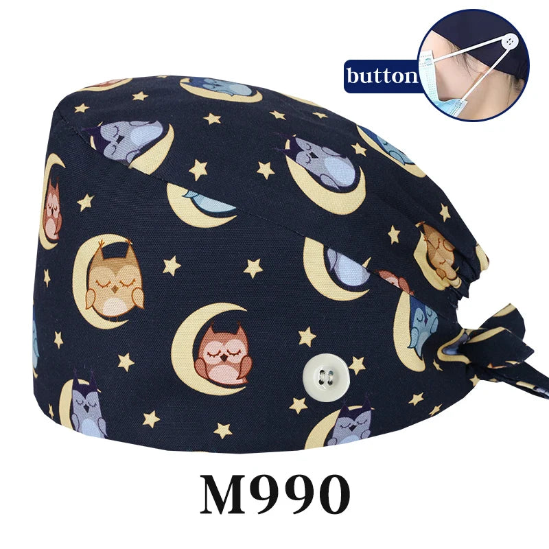 Tooth Fairy Scrub Caps for Man Woman Long Hair Adjustable Skullcap Beauty Salon Vet Working Hats with Bottons M981