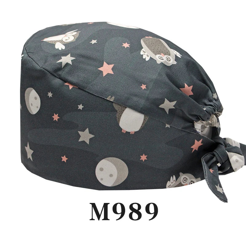 Tooth Fairy Scrub Caps for Man Woman Long Hair Adjustable Skullcap Beauty Salon Vet Working Hats with Bottons M981