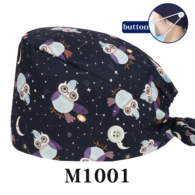 Tooth Fairy Scrub Caps for Man Woman Long Hair Adjustable Skullcap Beauty Salon Vet Working Hats with Bottons M981
