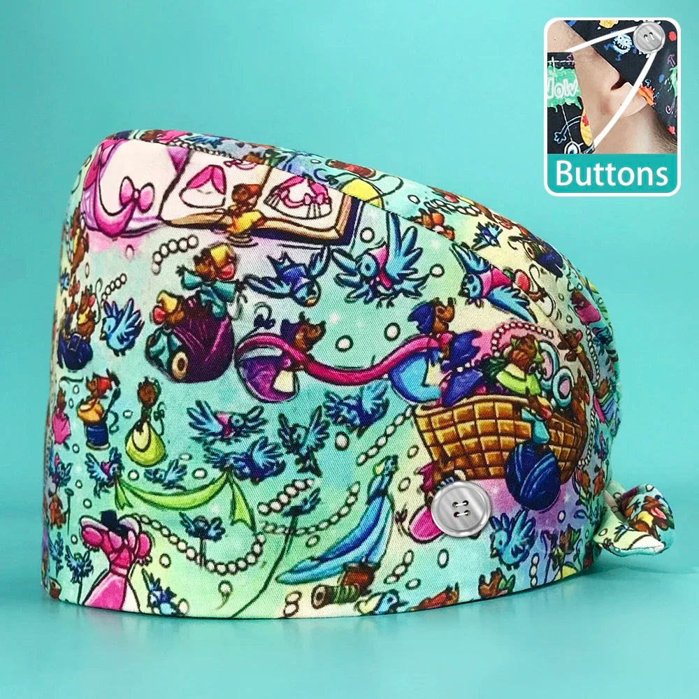 Dental Tooth Pattern Scrub Cap - Professional Surgical Hat for Women