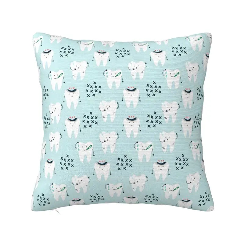 Custom Kawaii Healthy Teeth Pattern Tooth Throw Pillow Case Care Dental Health Nordic Cushion Cover Velvet Pillowcase