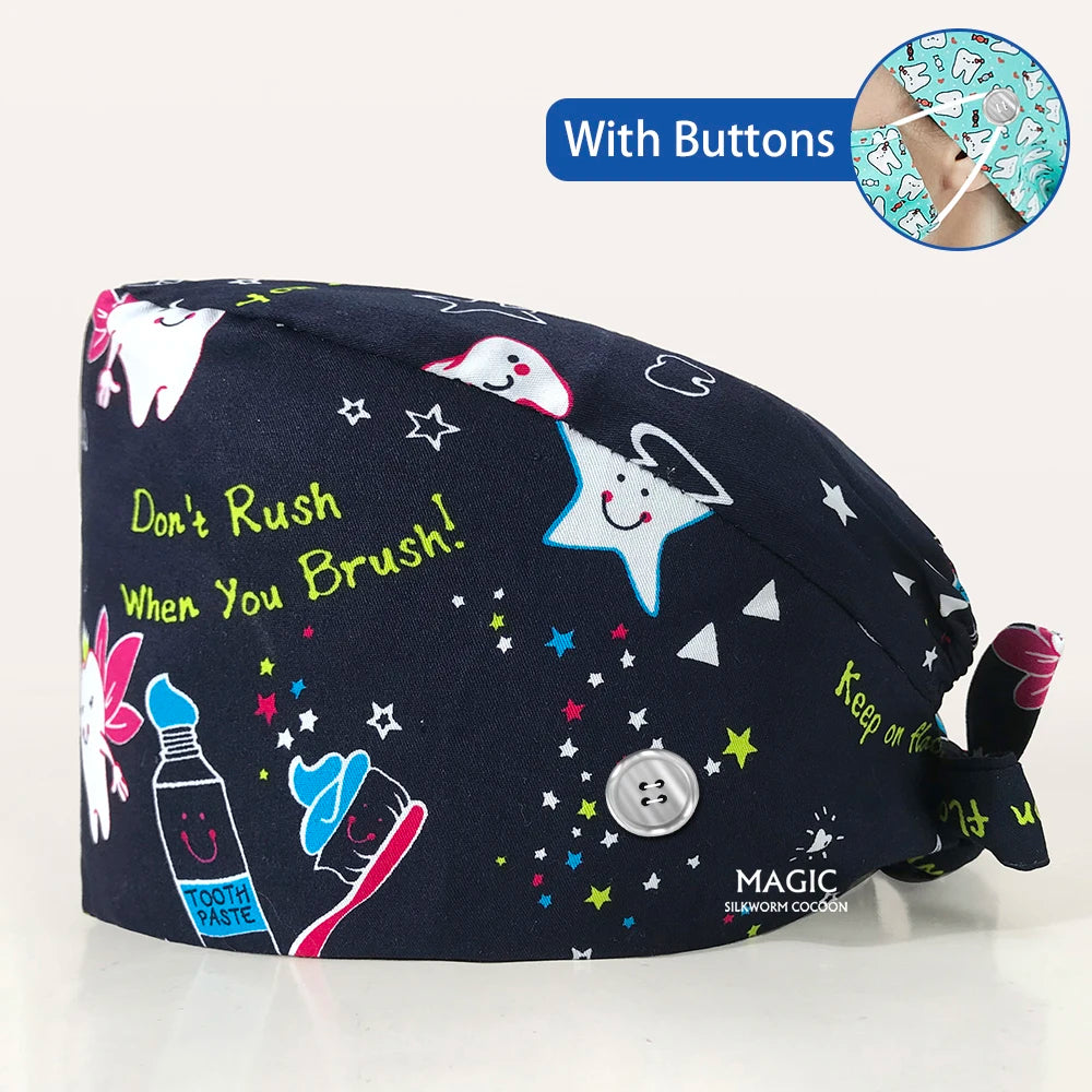 Tooth Print Breathable Scrub Cap - Cotton Hat for Dental Professionals