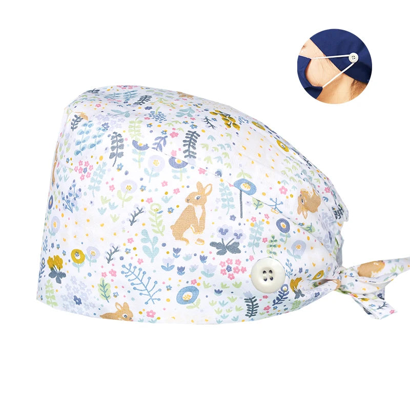 Tooth Print Surgical Scrub Caps Medical Nurse Work Hat Women Men Adjustable Nursing Doctor Dental Cap