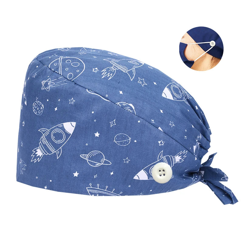 Tooth Print Surgical Scrub Caps Medical Nurse Work Hat Women Men Adjustable Nursing Doctor Dental Cap