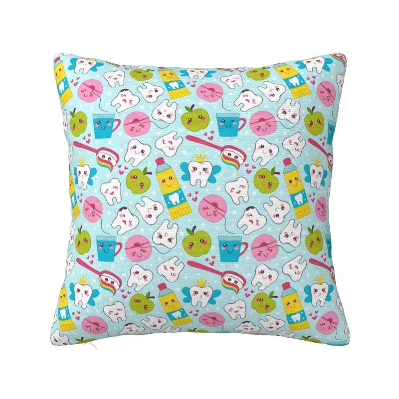 Custom Kawaii Healthy Teeth Pattern Tooth Throw Pillow Case Care Dental Health Nordic Cushion Cover Velvet Pillowcase