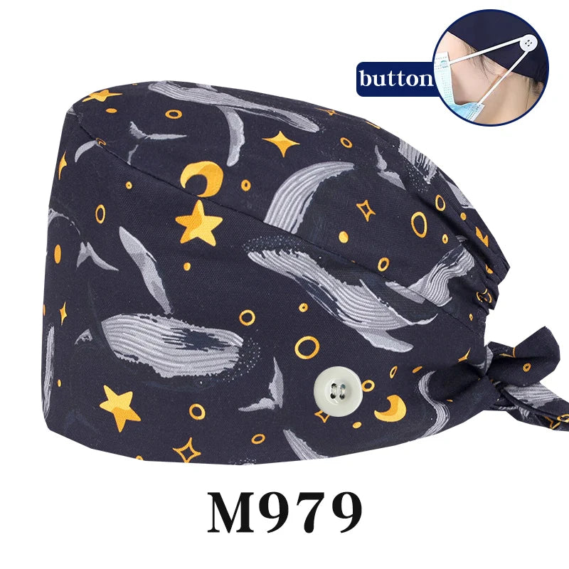 Tooth Fairy Scrub Caps for Man Woman Long Hair Adjustable Skullcap Beauty Salon Vet Working Hats with Bottons M981