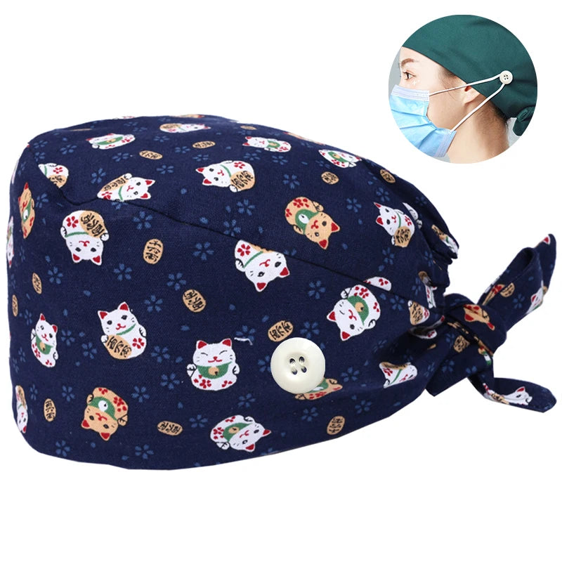 Tooth Print Surgical Scrub Caps Medical Nurse Work Hat Women Men Adjustable Nursing Doctor Dental Cap