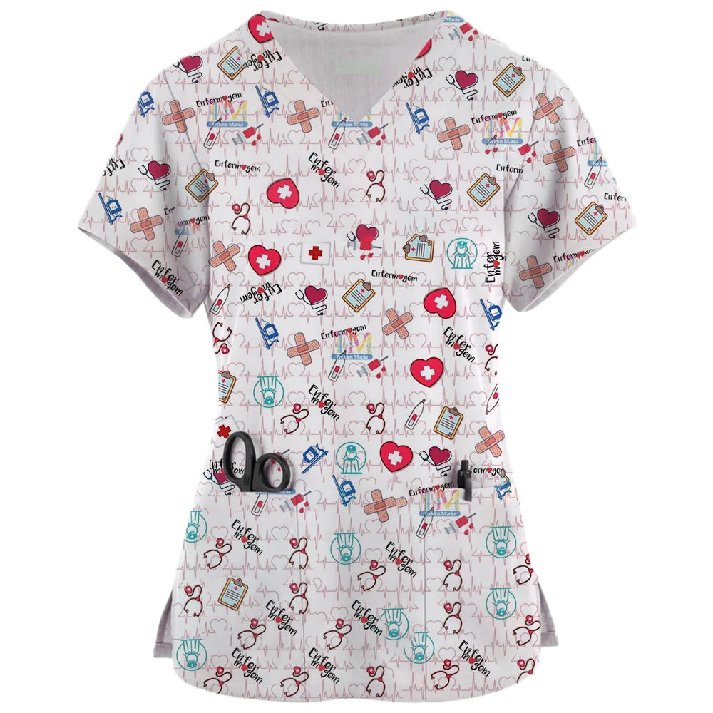 Teeth Print Scrub Top - Fun Dental Uniform for Healthcare Professionals